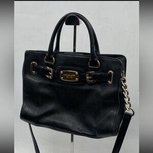 Michael Michael Kors Hamilton Satchel/Shoulder Bag ~Black pebbled leather EUC